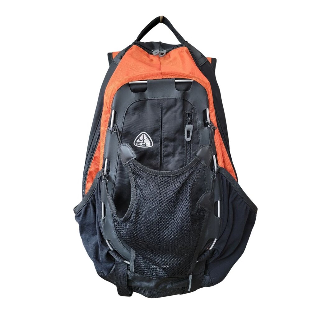 VTG Nike Acg Backpack Bioknx Black & Orange 100% Nylon Adjustable Straps - Picture 1 of 10